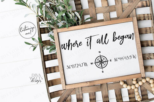 SVG | Where It All Began | Cutting File | Compass GPS Coordinates Longitude Latitude | Customize Personalize | Farmhouse Sign Vinyl Stencil