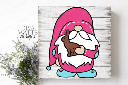 SVG | Easter Gnome with Chocolate Bunny | Cutting File | Farmhouse Spring | Vinyl Stencil HTV | Instant Download | png eps jpg | sign shirt