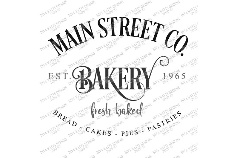 SVG | Main Street Co Bakery | Cutting File | Farmhouse Kitchen | Bread Cakes Pies Pastries | Sign | | Vinyl Stencil HTV | eps ai