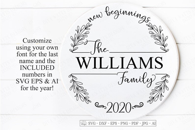 SVG | Family Last Name Wreath | Cutting File | Farmhouse Style Sign | Round Circle | Vinyl Stencil HTV | PNG | Customize | Wreath Greenery