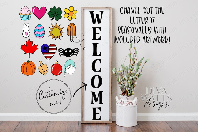 SVG | Welcome | Cutting File | Holiday Seasonal Interchangeable | Farmhouse Porch Entry Sign | Cutting File | Vinyl Stencil HTV | Customize