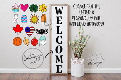 SVG | Welcome | Cutting File | Holiday Seasonal Interchangeable | Farmhouse Porch Entry Sign | Cutting File | Vinyl Stencil HTV | Customize