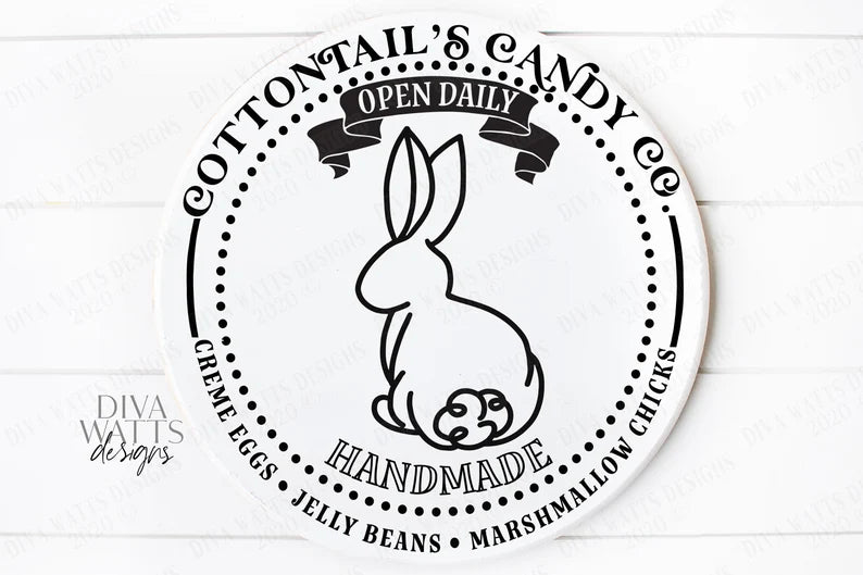 SVG | Cottontail's Candy Co | Cutting File | Handmade Creme Eggs Jelly Beans Marshmallow Chicks | Vinyl Stencil HTV dxf | round circle sign