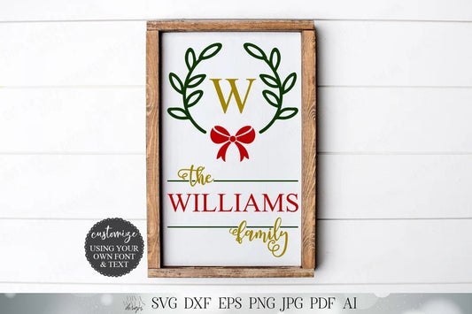 Christmas Monogram / Last Name Cutting File | Farmhouse Sign | Christmas Sign | Cut File | SVG DXF and More! | Merry Christmas Wreath