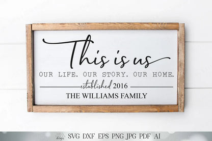 SVG This Is Us Our Life Our Story Our Home | Cutting File | Family Last Name | You Customize Personalize Using Your Font | DXF