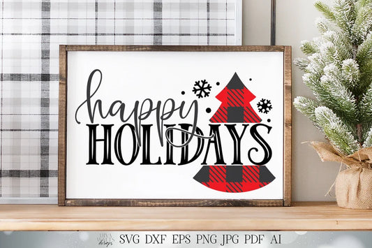 Happy Holidays SVG | Buffalo Plaid SVG | Christmas SVG | Winter svg | dxf and more! | Printable