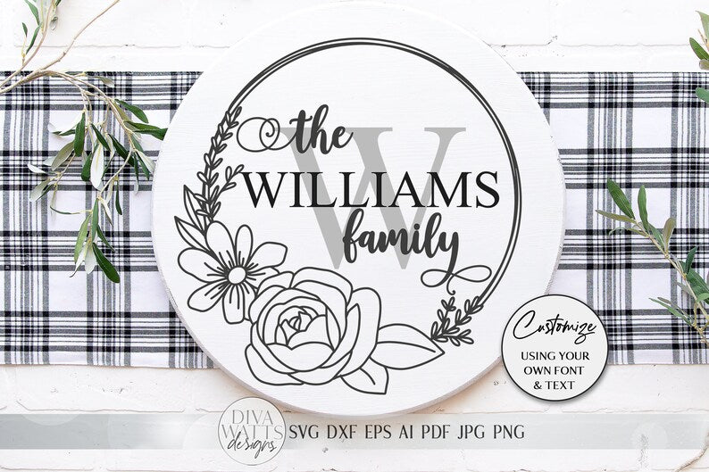 Floral Monogram SVG | Farmhouse Round Sign SVG | dxf and more!