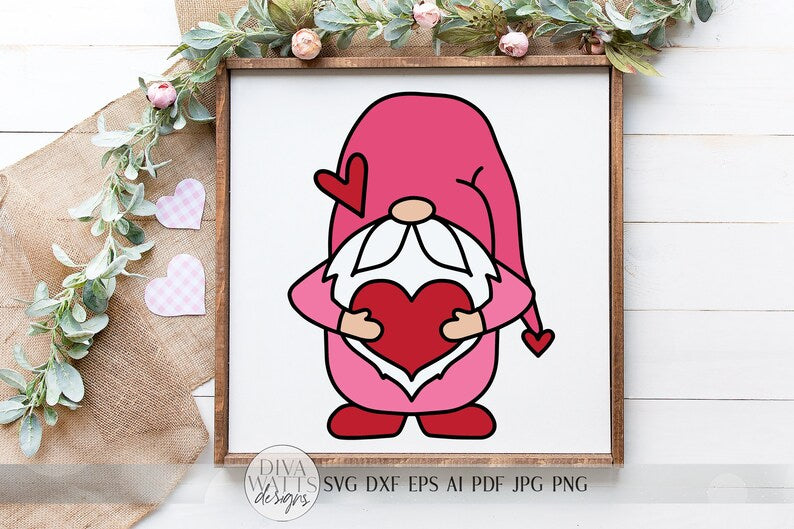 Valentine's Day Double Sided Gnome SVG | Glowforge Ready Files Included too!