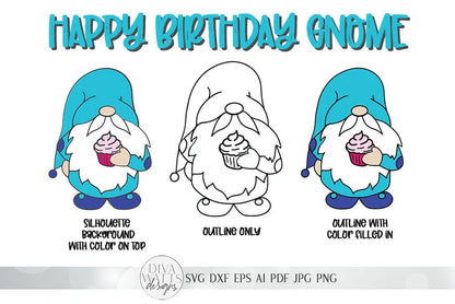 Happy Birthday Gnome SVG | 5 Variations | dxf and more! | Glowforge Ready!
