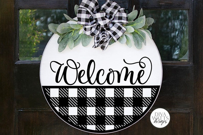 Welcome With Plaid Bottom SVG | Round Farmhouse Sign | DXF and More!