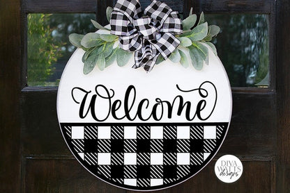 Welcome With Plaid Bottom SVG | Round Farmhouse Sign | DXF and More!