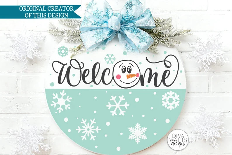 Welcome With Snowman | Christmas Door Hanger Design
