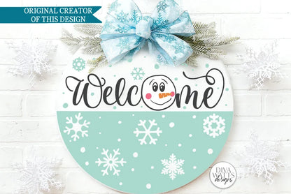 Welcome With Snowman | Christmas Door Hanger Design