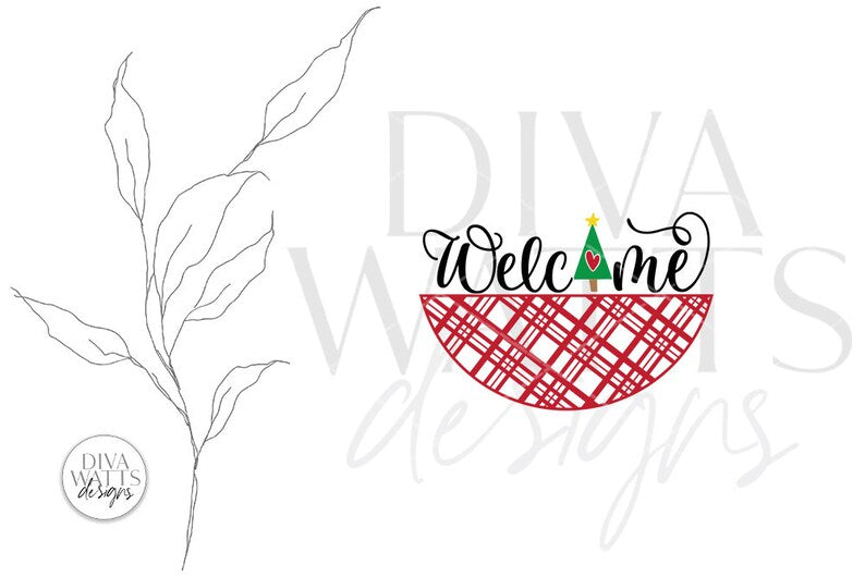 Welcome with Christmas Tree and Plaid SVG | Winter Door Hanger Design