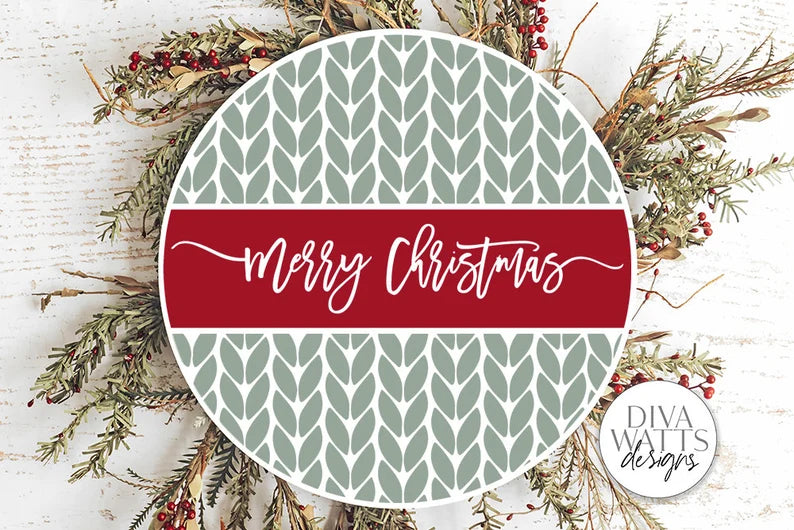 Merry Christmas Knit Pattern SVG | Winter Round Design