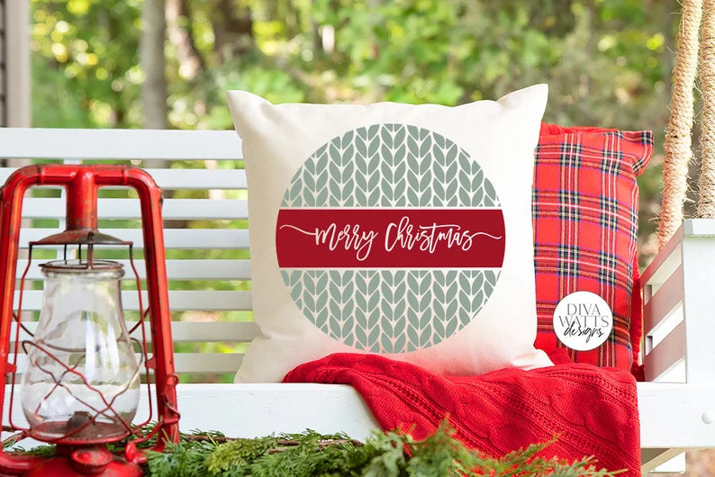 Merry Christmas Knit Pattern SVG | Winter Round Design
