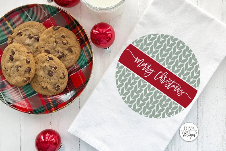 Merry Christmas Knit Pattern SVG | Winter Round Design