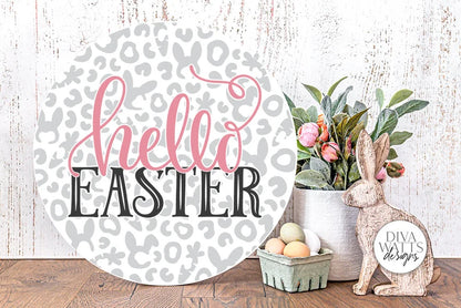 Hello Easter Round SVG | Easter Leopard Print Design