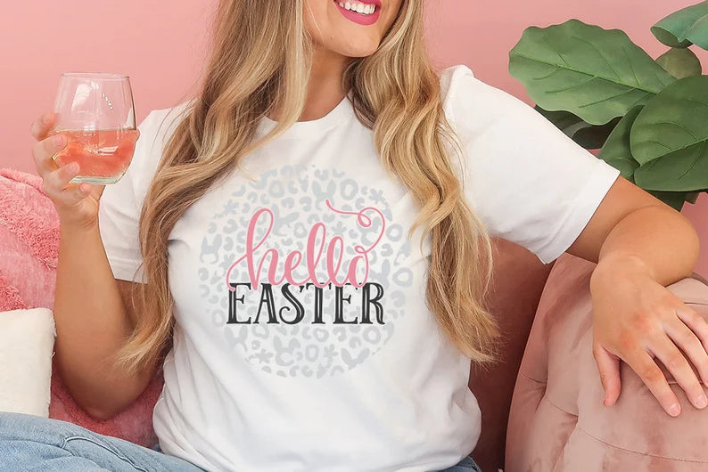 Hello Easter Round SVG | Easter Leopard Print Design