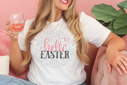 Hello Easter Round SVG | Easter Leopard Print Design