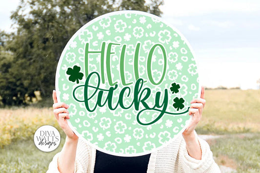 Hello Lucky SVG | Round Leopard Print Design