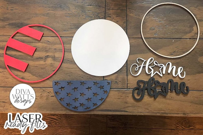Patriotic Home SVG for Glowforge | 4th of July Round Sign Design