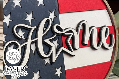 Patriotic Home SVG for Glowforge | 4th of July Round Sign Design