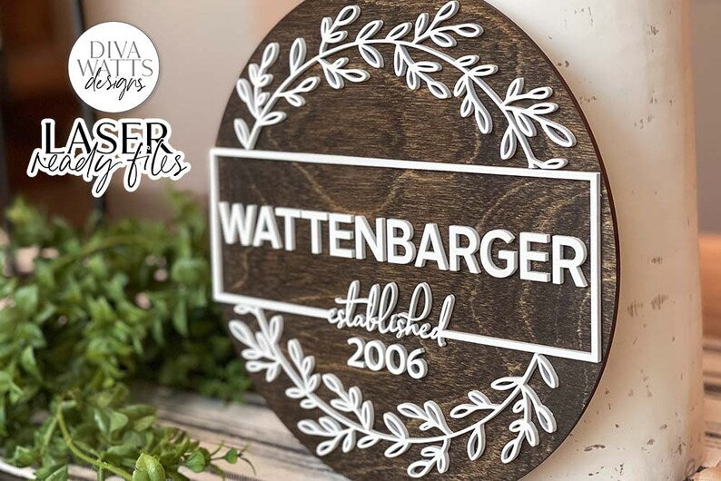 Modern Farmhouse Family Wreath Glowforge SVG | Laser Cutting File