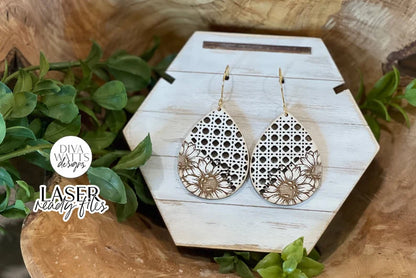 Boho Sunflower Rattan Drop Earrings Glowforge SVG | Floral Laser File