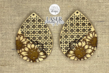 Boho Sunflower Rattan Drop Earrings Glowforge SVG | Floral Laser File