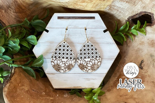 Boho Sunflower Rattan Drop Earrings Glowforge SVG | Floral Laser File