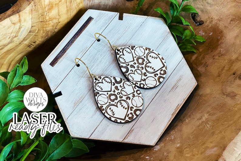 Baseball Leopard Print Drop Earrings Glowforge SVG | Sports Earring Design