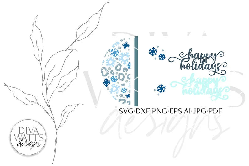 Happy Holidays Leopard Snowflakes Print SVG | Christmas Door Hanger | Round Design
