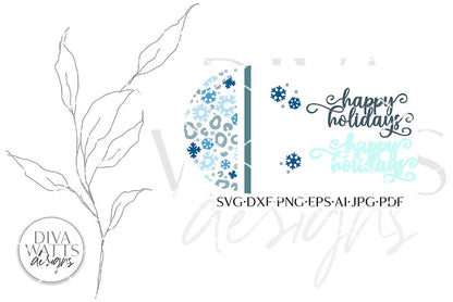 Happy Holidays Leopard Snowflakes Print SVG | Christmas Door Hanger | Round Design