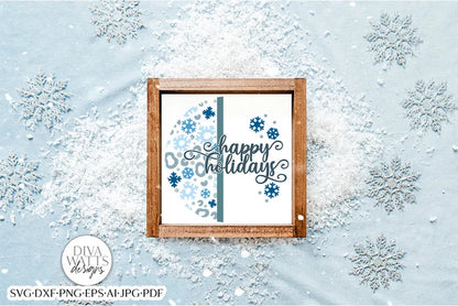 Happy Holidays Leopard Snowflakes Print SVG | Christmas Door Hanger | Round Design
