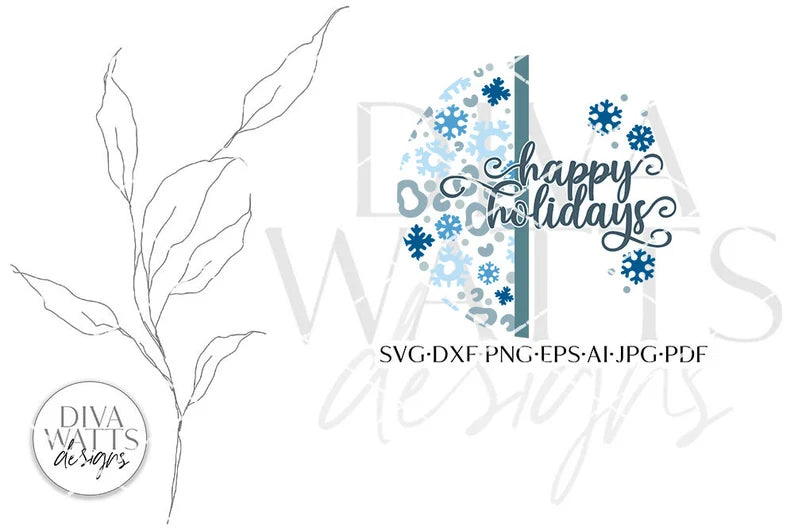 Happy Holidays Leopard Snowflakes Print SVG | Christmas Door Hanger | Round Design