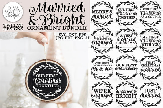 Married & Bright Christmas Ornament SVG Bundle | Farmhouse Ornaments