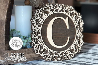Family Monogram Floral Wreath | Glowforge Laser SVG