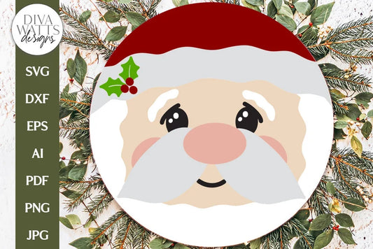 Santa Face SVG | Door Hanger / Ornament Christmas Round Design