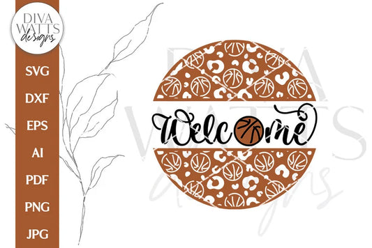 Welcome with Basketball Leopard Print SVG | Sports Cut File