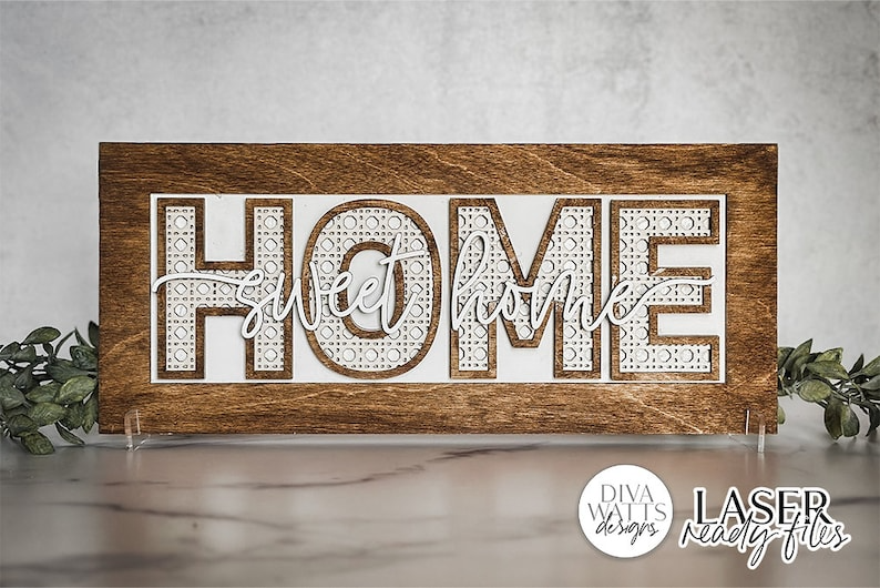 Home Sweet Home Boho Rattan Cane Laser SVG | Glowforge Sign