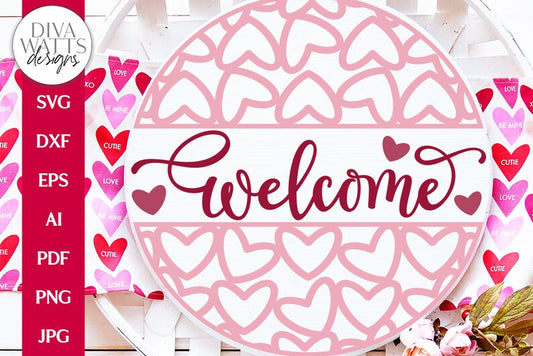 Welcome With Hearts SVG | Valentine's Design