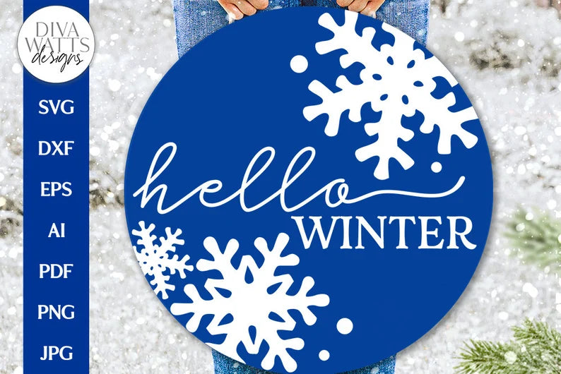 Hello Winter SVG | Snowflakes Christmas Round Design