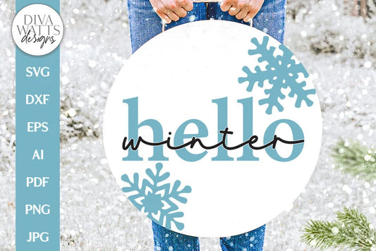 Hello Winter SVG | Snowflakes Christmas Round Design