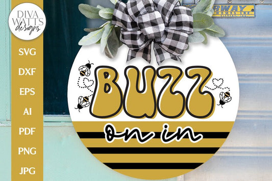 Buzz On In SVG | Bee Door Hanger Design for Spring and Summer
