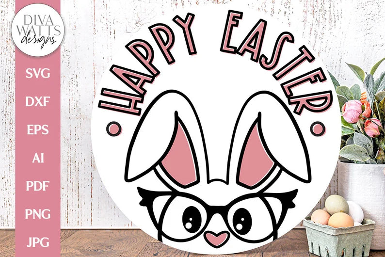 Happy Easter SVG | Spring Bunny With Glasses Design