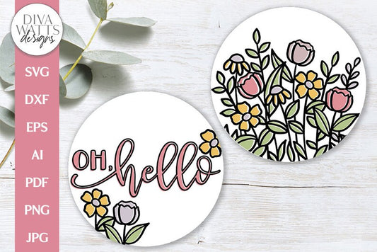 Hello SVG | Spring Flowers Double Door Hanger Design