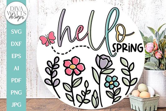Hello Spring SVG | Butterflies and Flowers Spring Time Design