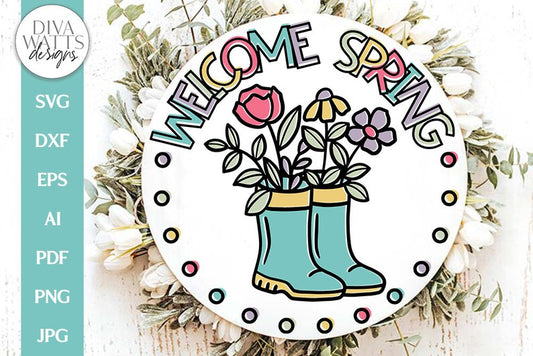Welcome Spring SVG | Floral Boots Spring Time Design