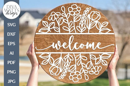 Welcome SVG | Spring Florals Door Hanger Design